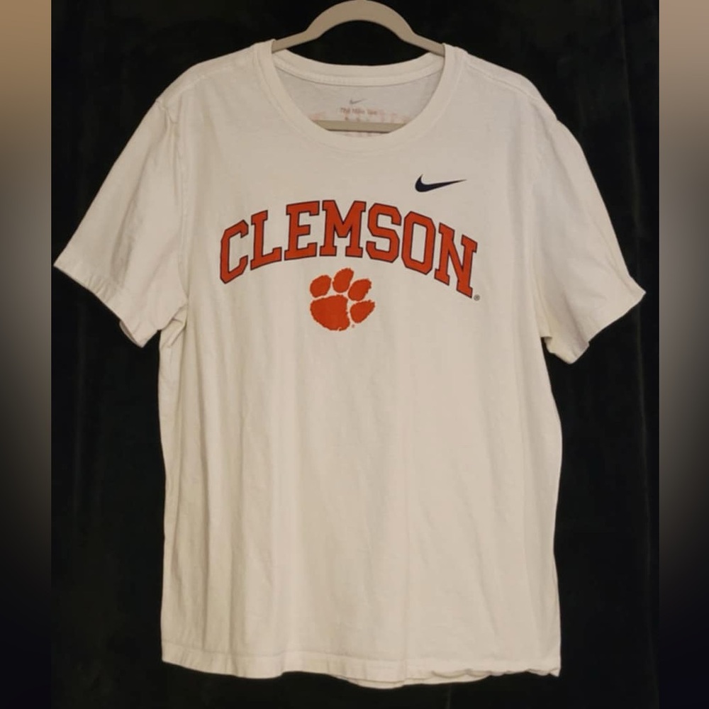Nike White Clemson Tee with Orange and Blue Accents